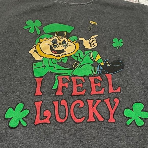 Vintage St. Patrick's Day Irish Ireland I Feel Lucky Leprechaun 1980s Sweatshirt - Picture 2 of 4